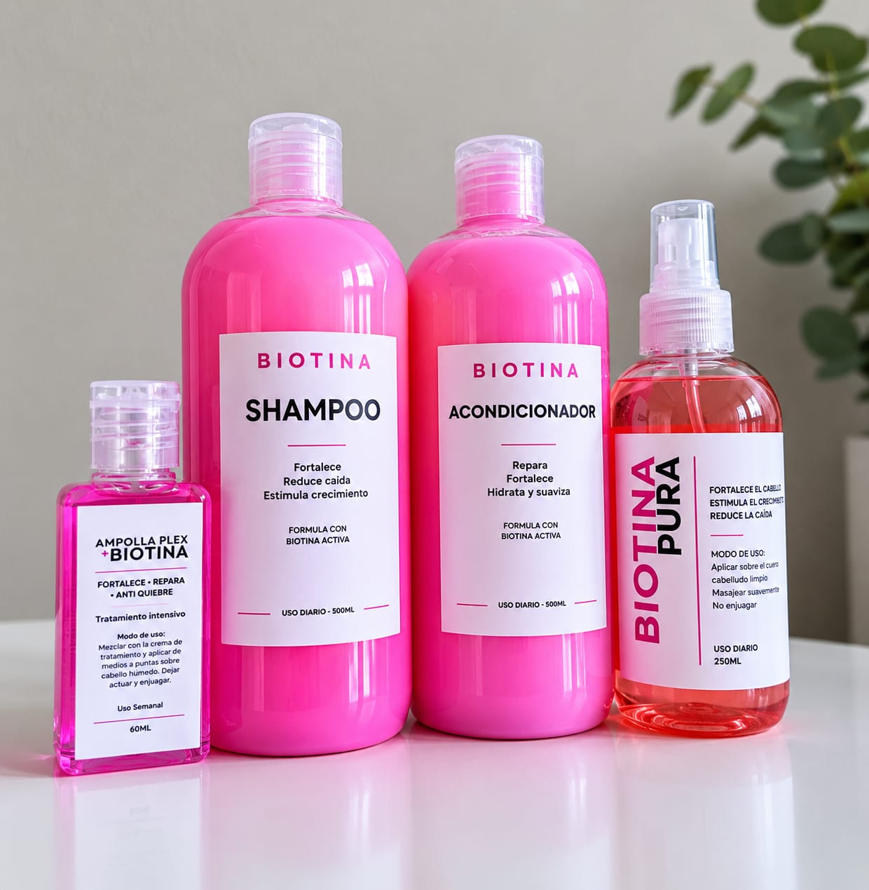 Combo Biotina PG — Shampoo, Acondicionador, Ampolla Plex y Biotina Pura